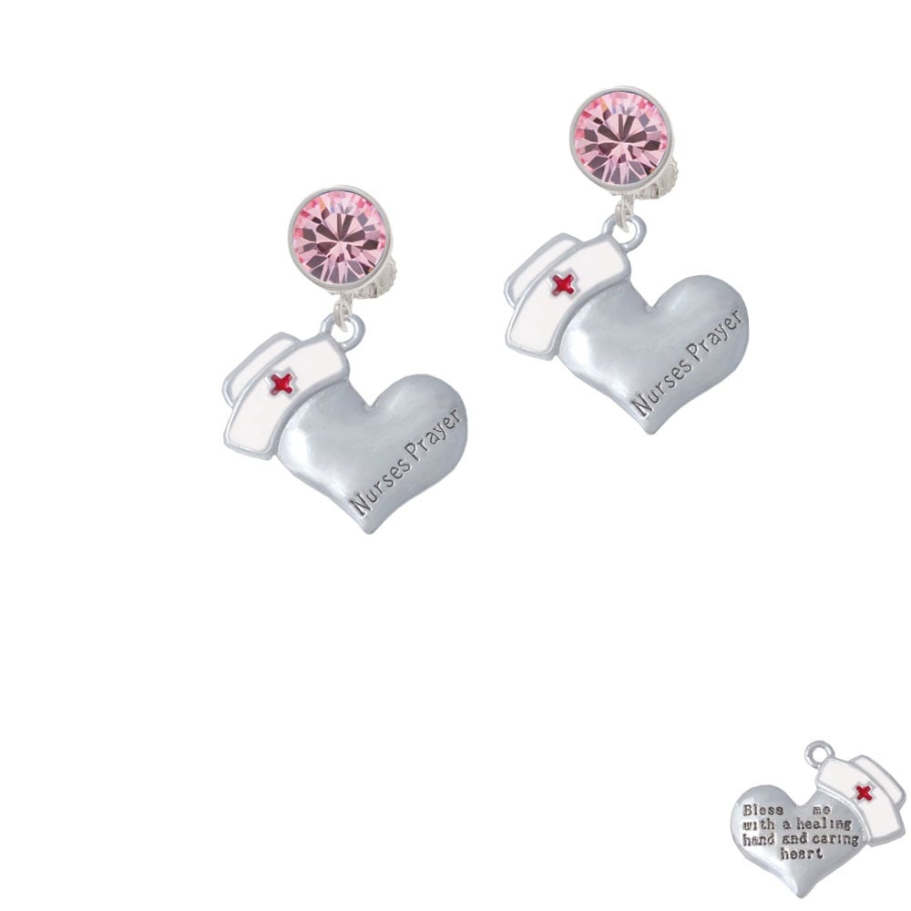 Nurses Prayer Heart - Healing Hand Crystal Clip On Earrings Image 1