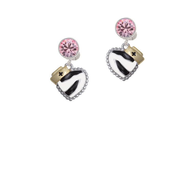 Zebra Print Heart with Nurse Hat Crystal Clip On Earrings Image 4