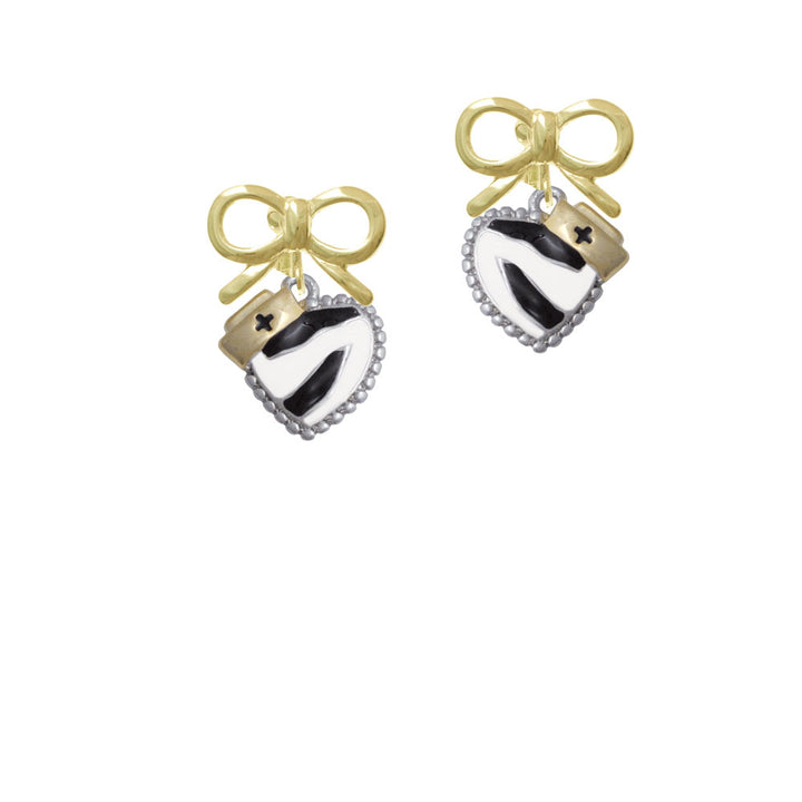 Zebra Print Heart with Nurse Hat Crystal Clip On Earrings Image 10