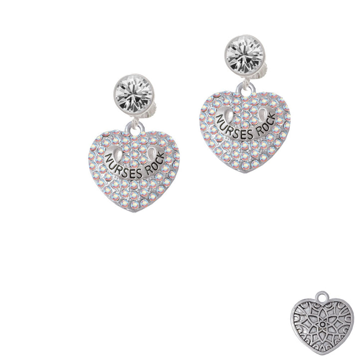 Nurses Rock on AB Crystal Heart Crystal Clip On Earrings Image 2