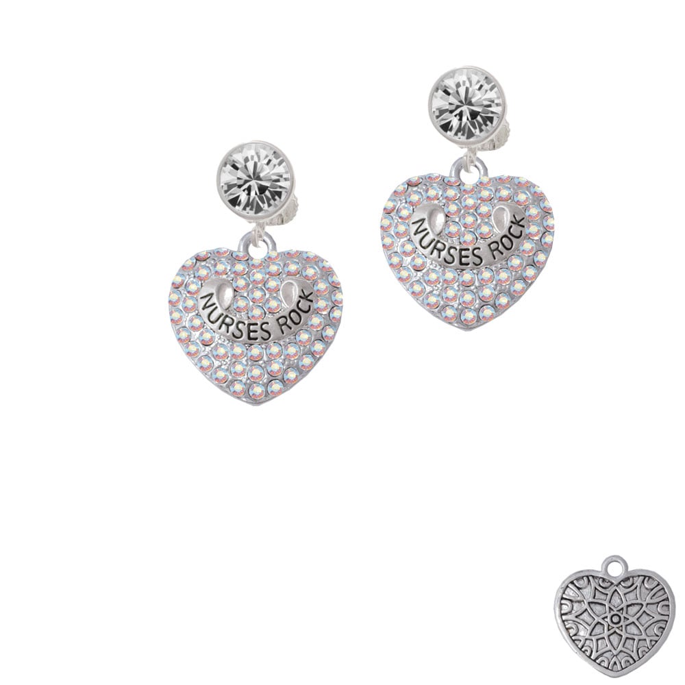 Nurses Rock on AB Crystal Heart Crystal Clip On Earrings Image 1