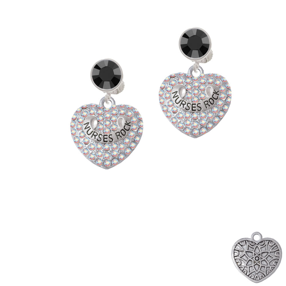 Nurses Rock on AB Crystal Heart Crystal Clip On Earrings Image 3