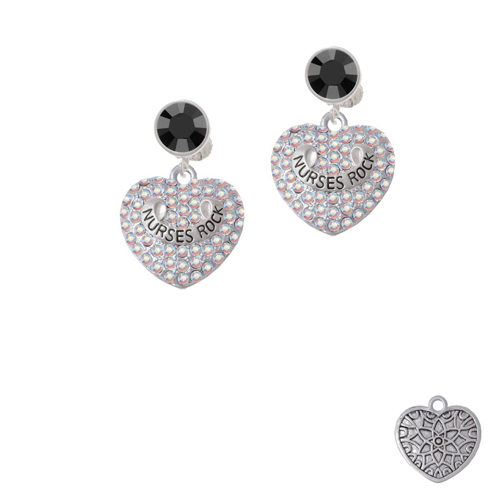 Nurses Rock on AB Crystal Heart Crystal Clip On Earrings Image 1