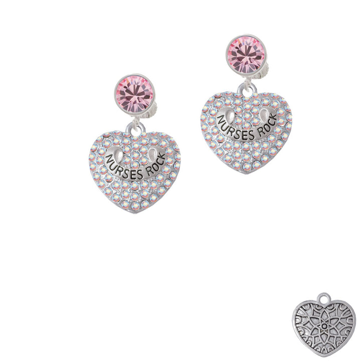 Nurses Rock on AB Crystal Heart Crystal Clip On Earrings Image 4