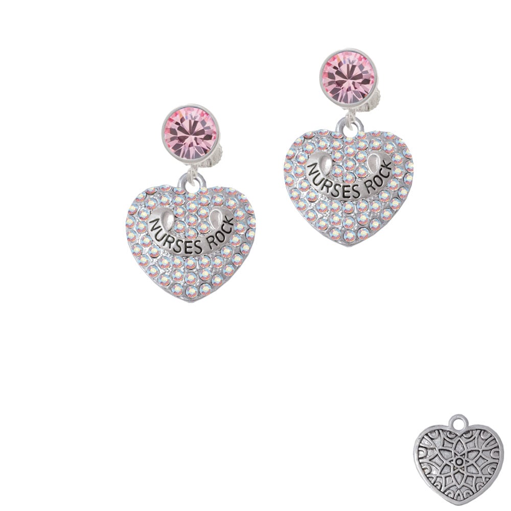 Nurses Rock on AB Crystal Heart Crystal Clip On Earrings Image 1