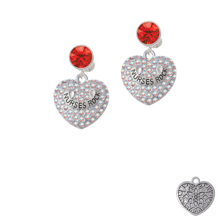 Nurses Rock on AB Crystal Heart Crystal Clip On Earrings Image 4