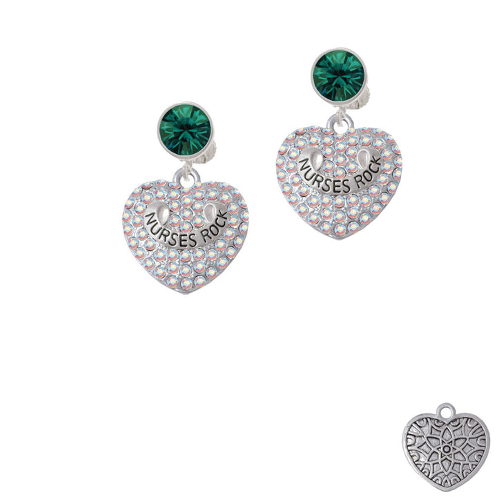 Nurses Rock on AB Crystal Heart Crystal Clip On Earrings Image 6