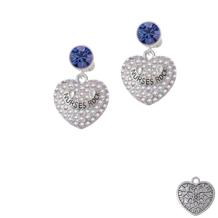 Nurses Rock on AB Crystal Heart Crystal Clip On Earrings Image 7