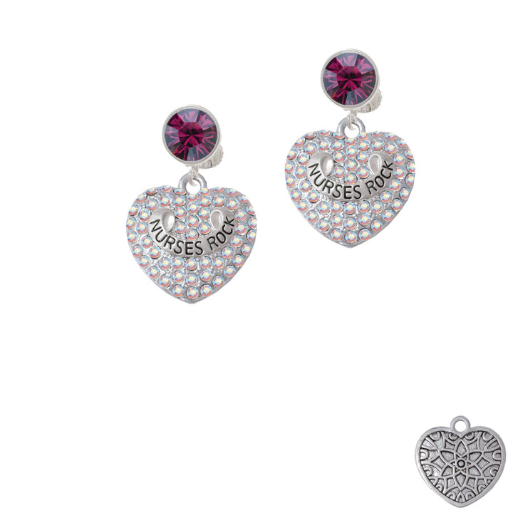 Nurses Rock on AB Crystal Heart Crystal Clip On Earrings Image 8