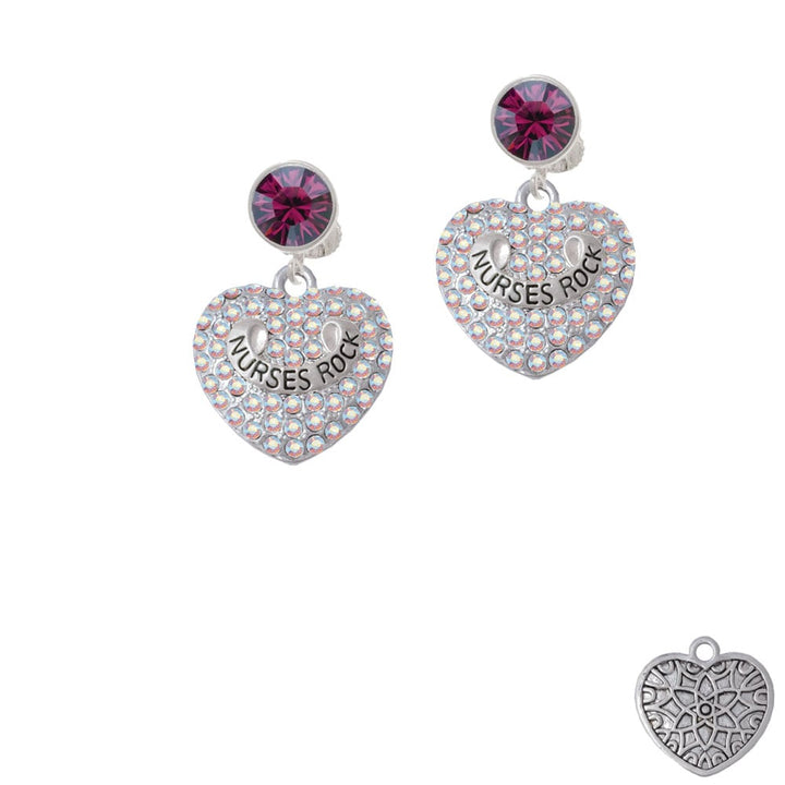 Nurses Rock on AB Crystal Heart Crystal Clip On Earrings Image 1