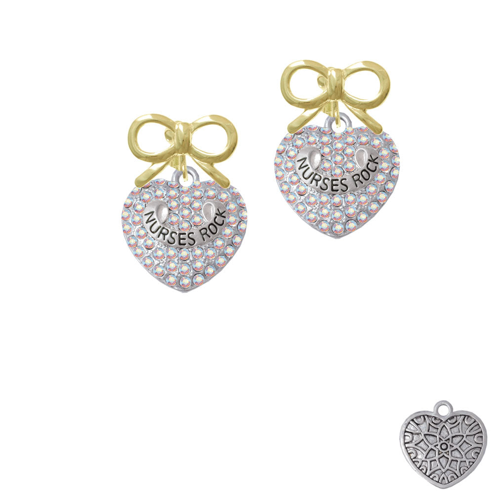 Nurses Rock on AB Crystal Heart Crystal Clip On Earrings Image 10