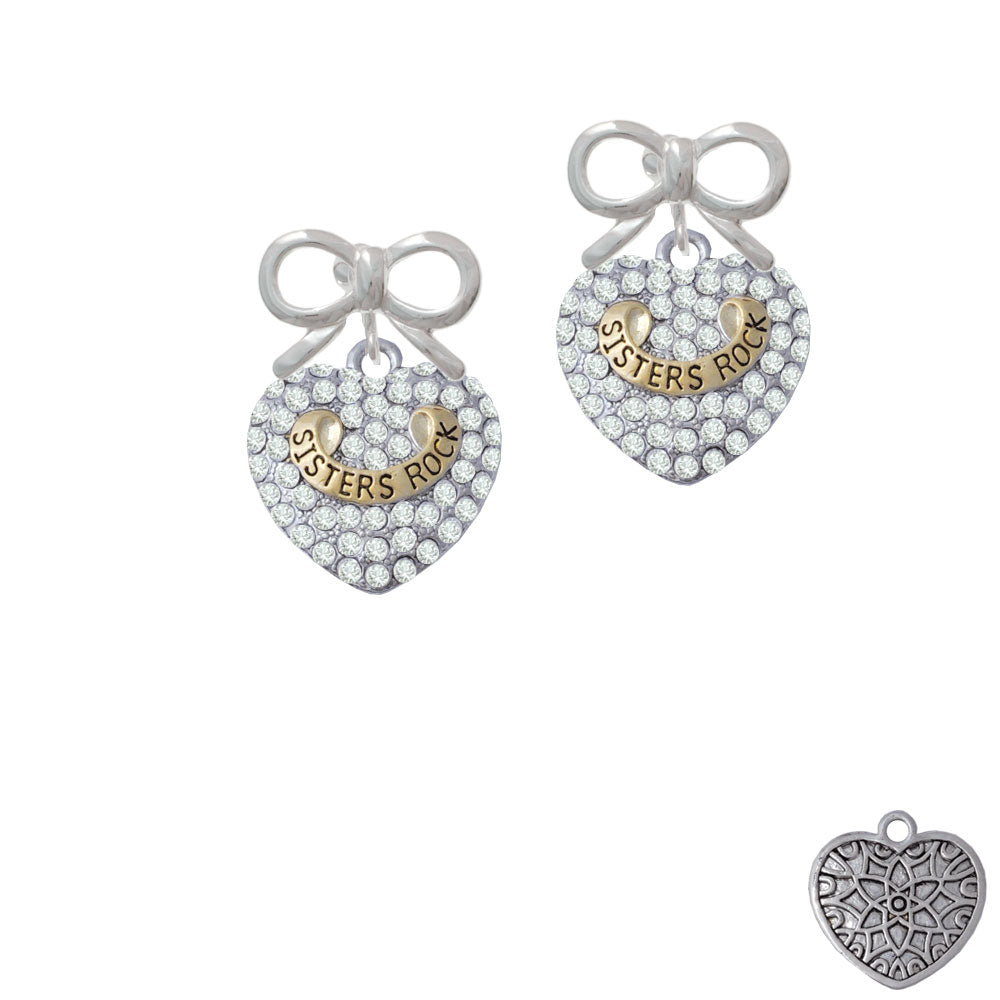 Gold Tone Sisters Rock on Clear Crystal Heart Crystal Clip On Earrings Image 9