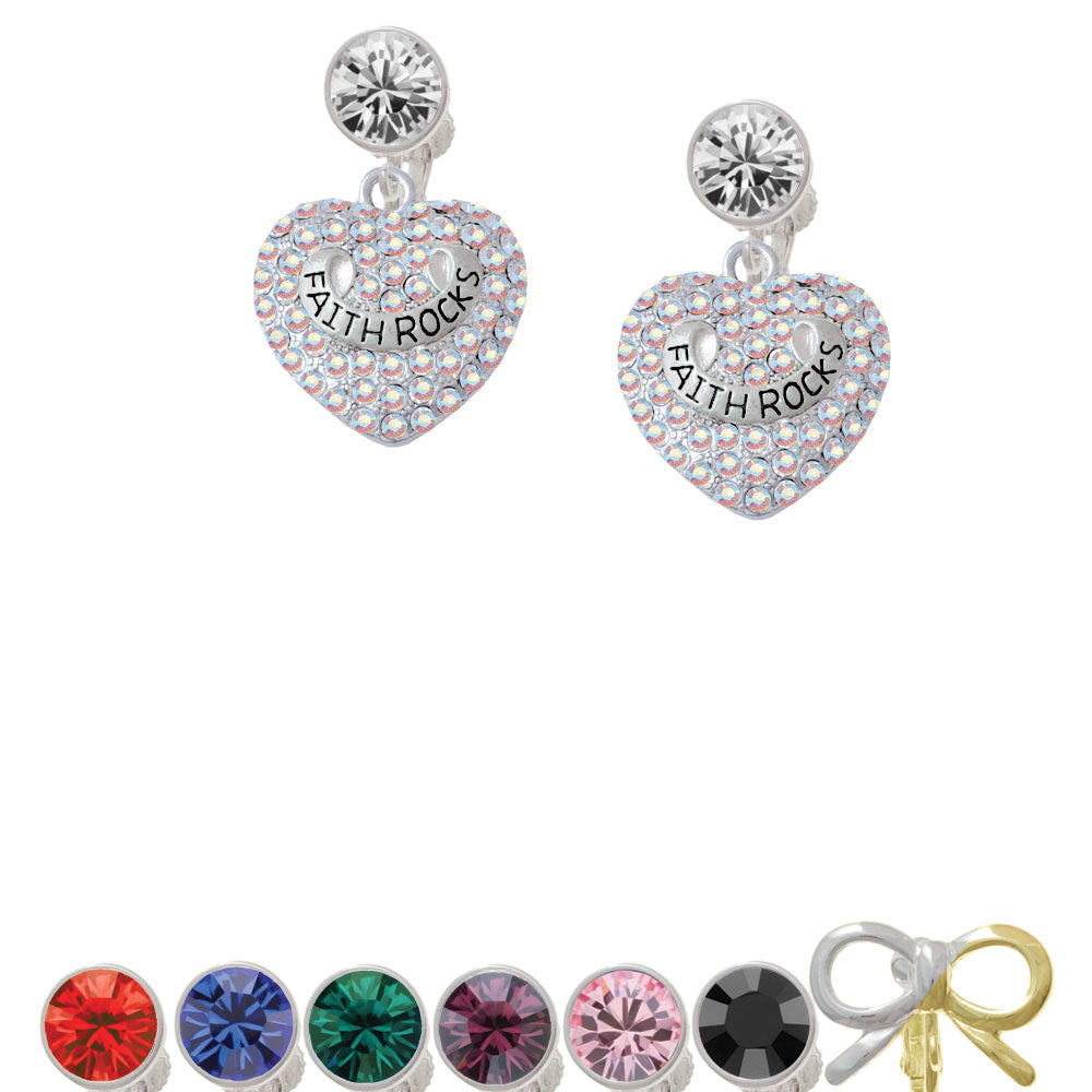 Faith Rocks on AB Crystal Heart Crystal Clip On Earrings Image 1