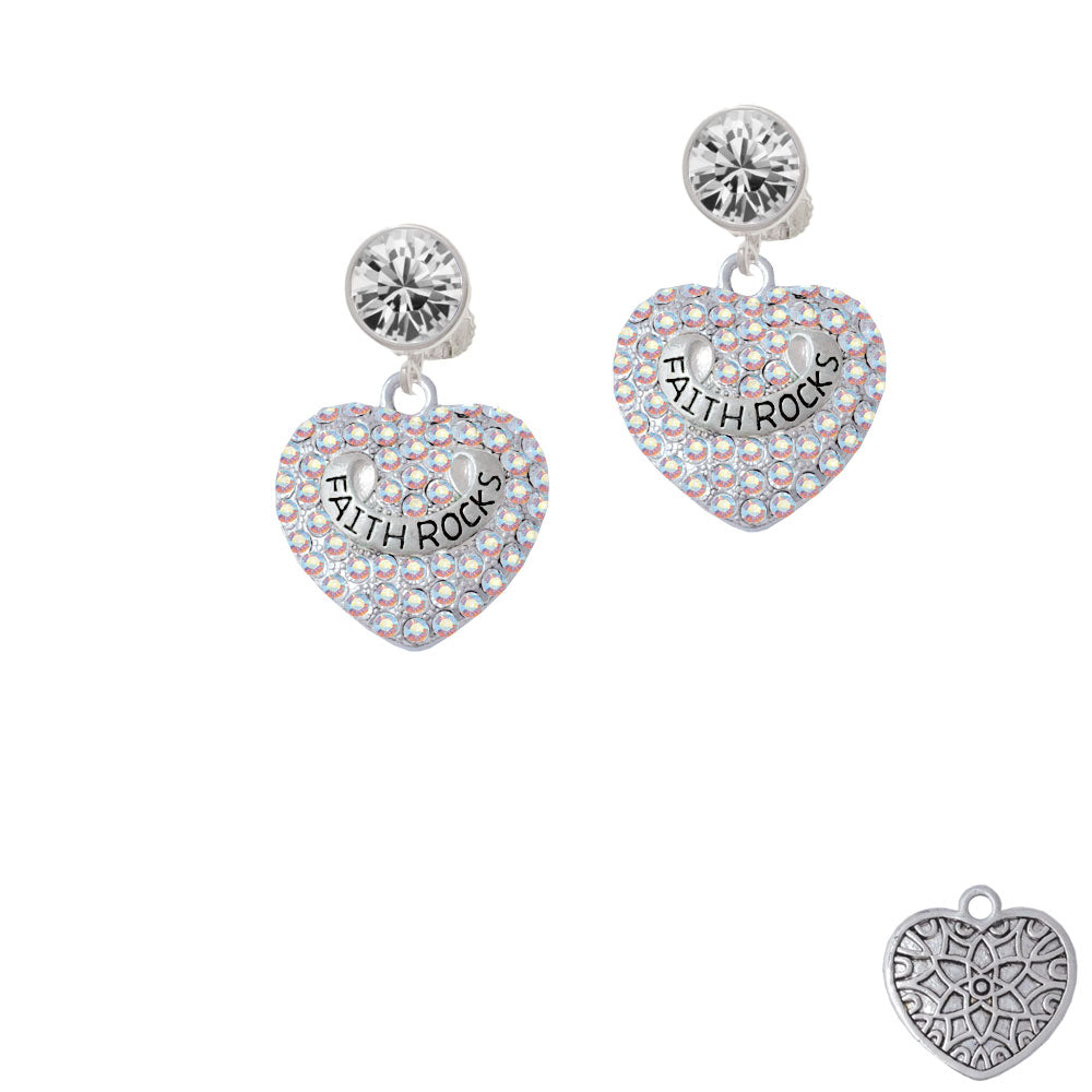 Faith Rocks on AB Crystal Heart Crystal Clip On Earrings Image 2