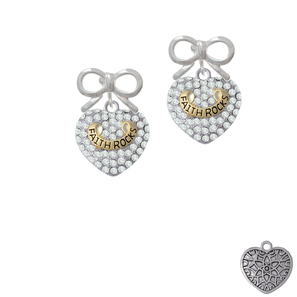 Gold Tone Faith Rocks on Clear Crystal Heart Crystal Clip On Earrings Image 9