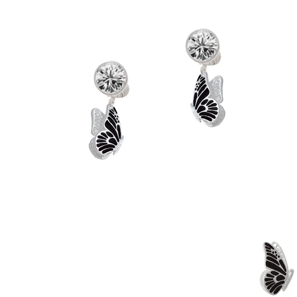 Black Flying Butterfly Crystal Clip On Earrings Image 2