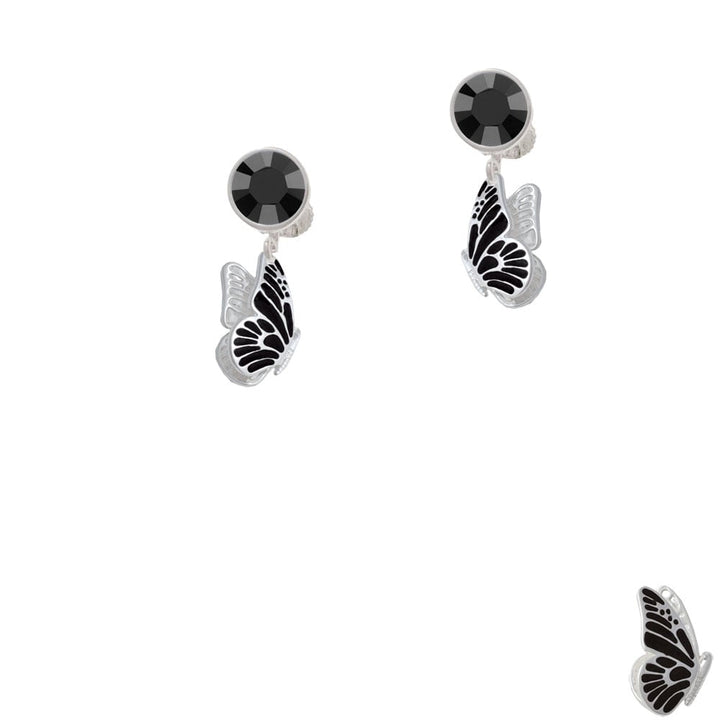 Black Flying Butterfly Crystal Clip On Earrings Image 1