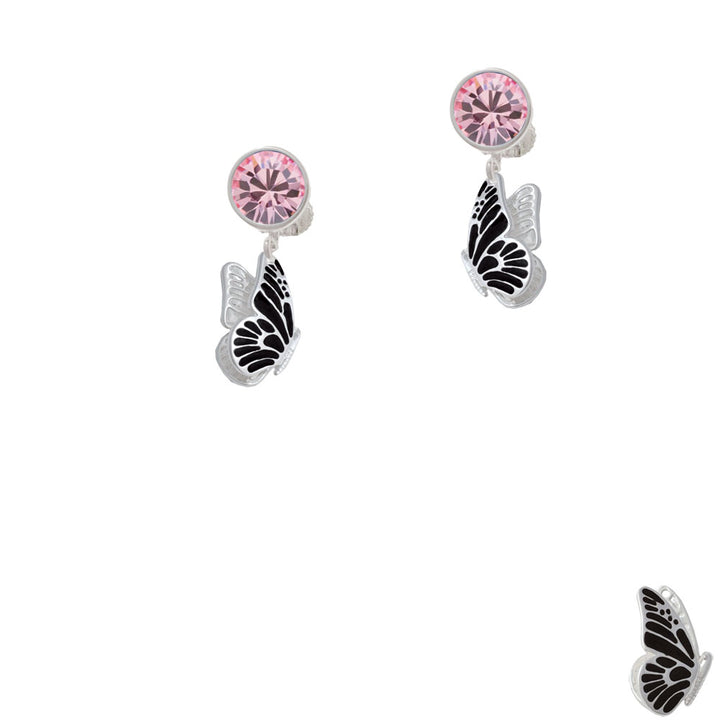 Black Flying Butterfly Crystal Clip On Earrings Image 4