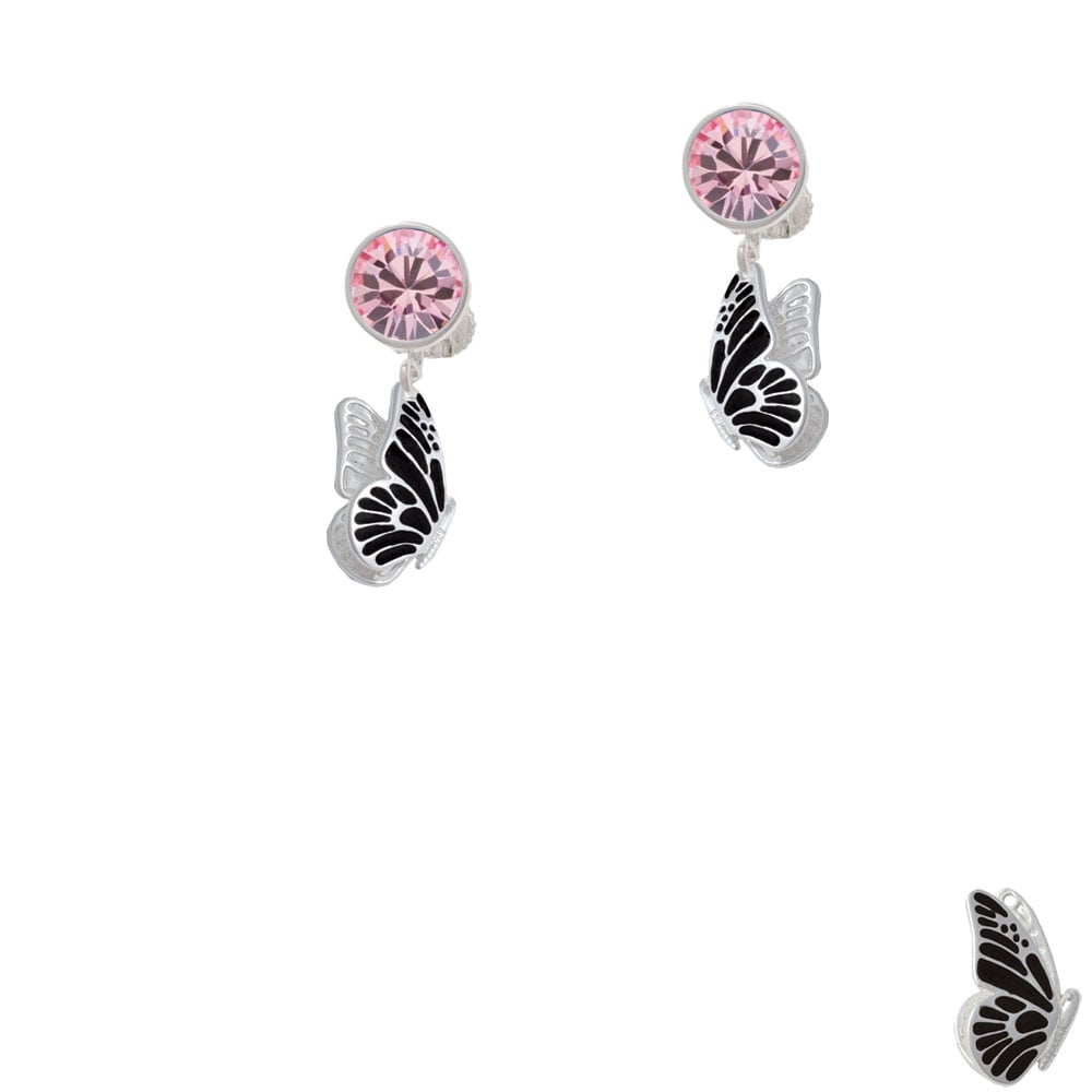 Black Flying Butterfly Crystal Clip On Earrings Image 1