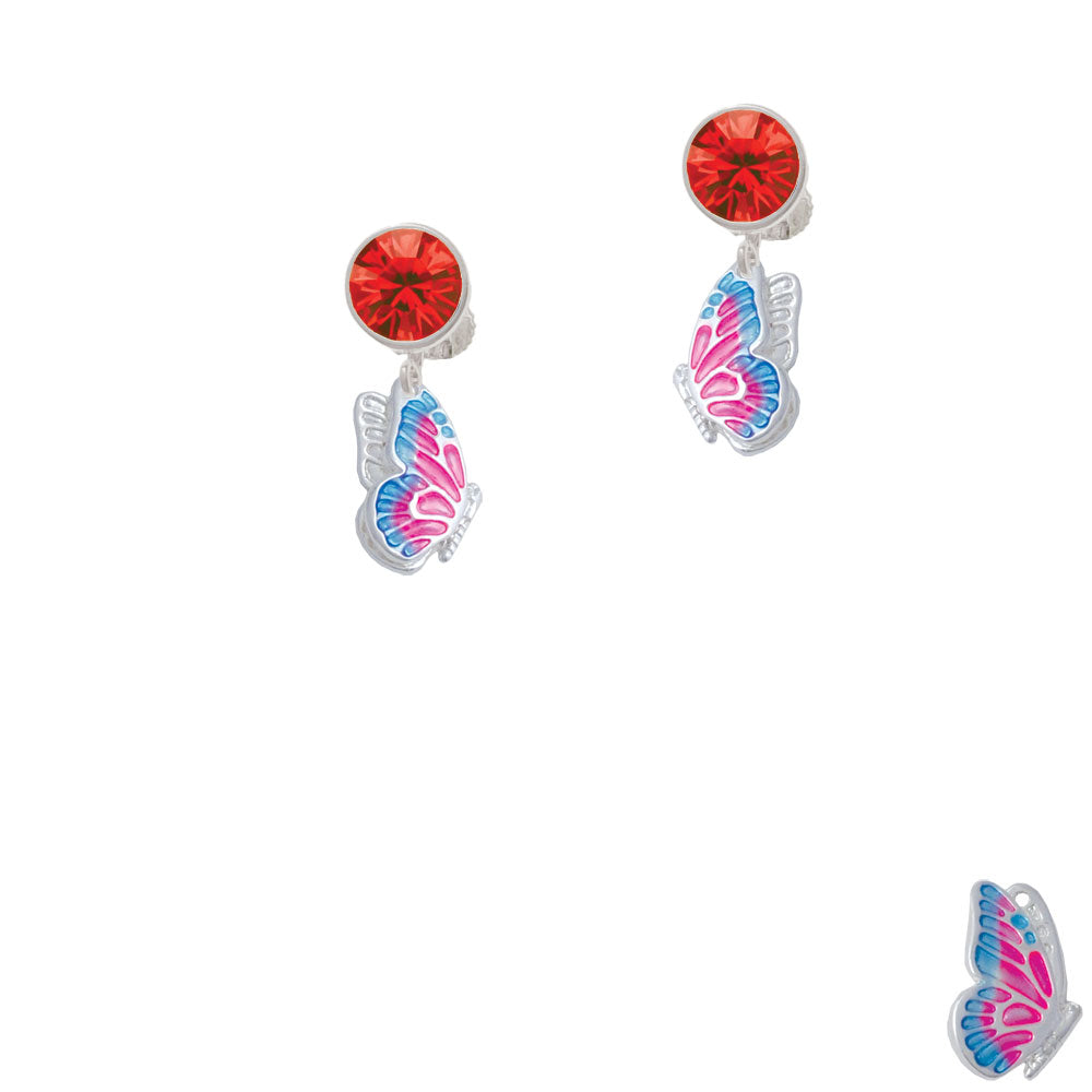 Translucent Hot Pink and Blue Flying Butterfly Crystal Clip On Earrings Image 4