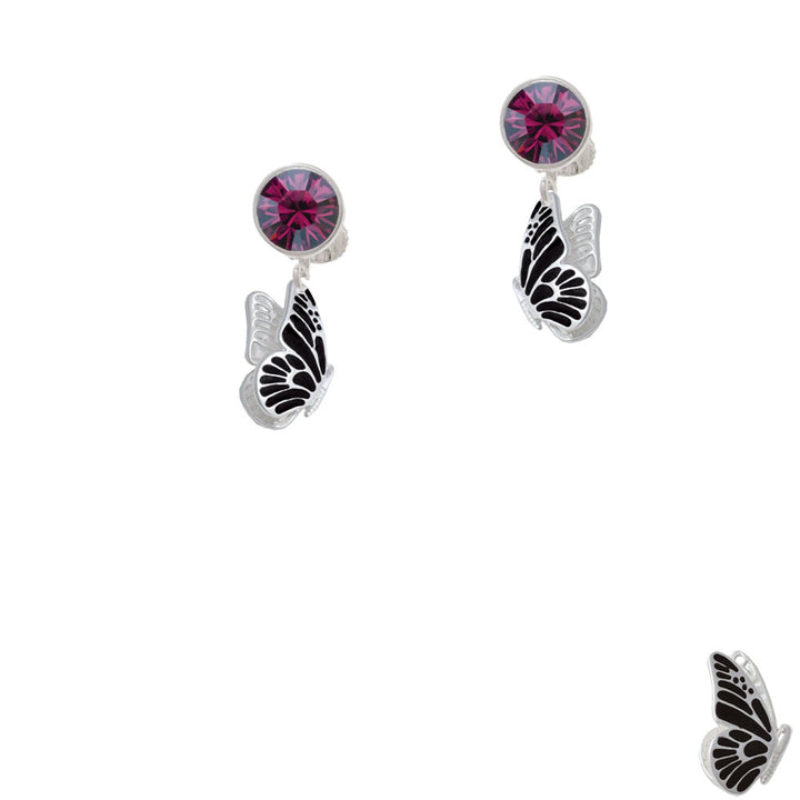 Black Flying Butterfly Crystal Clip On Earrings Image 8