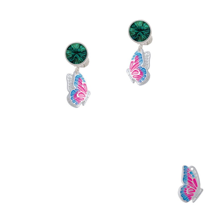 Translucent Hot Pink and Blue Flying Butterfly Crystal Clip On Earrings Image 6