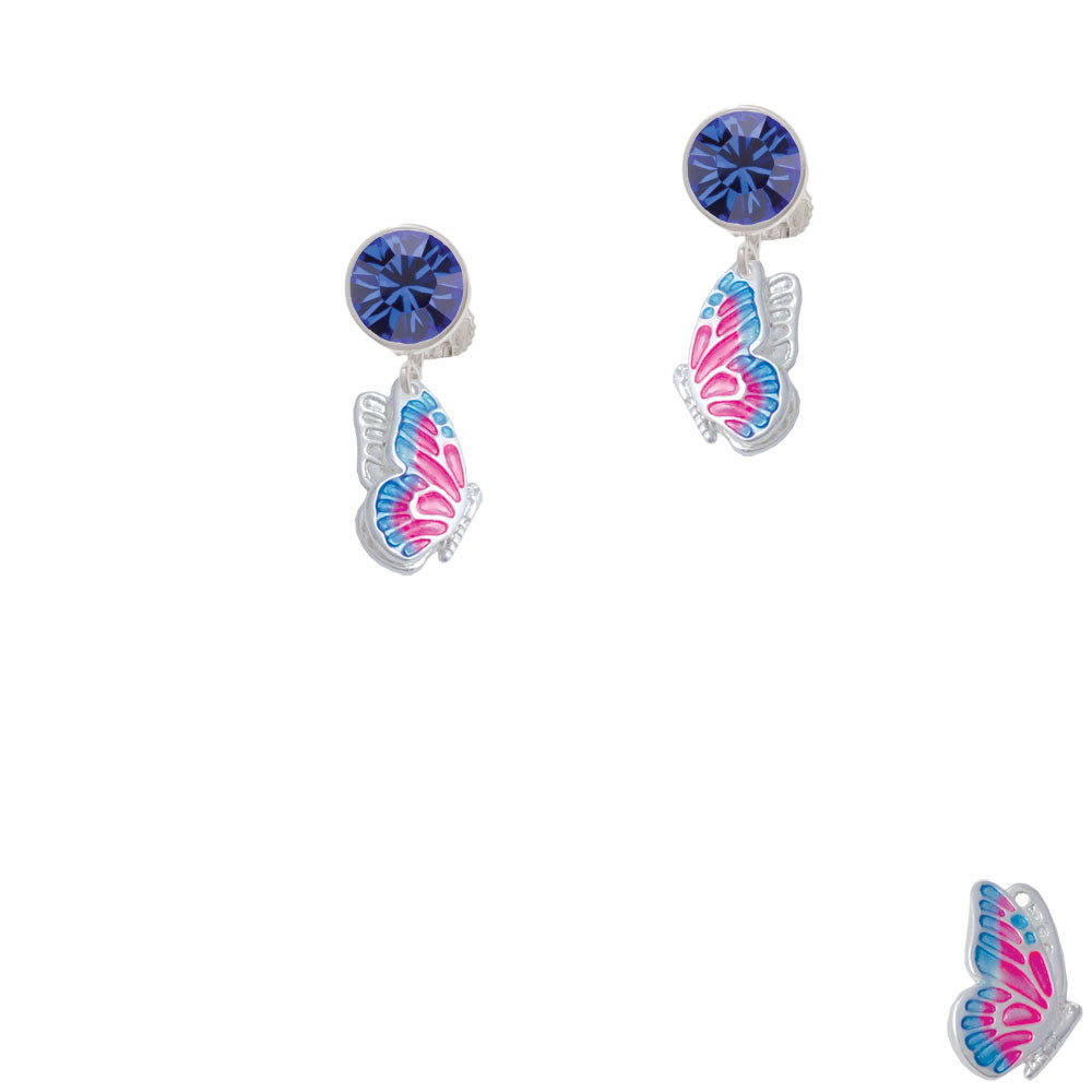 Translucent Hot Pink and Blue Flying Butterfly Crystal Clip On Earrings Image 7