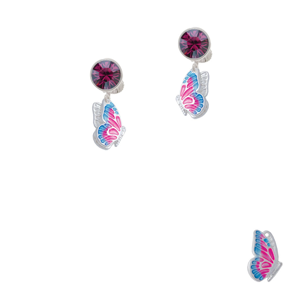 Translucent Hot Pink and Blue Flying Butterfly Crystal Clip On Earrings Image 8