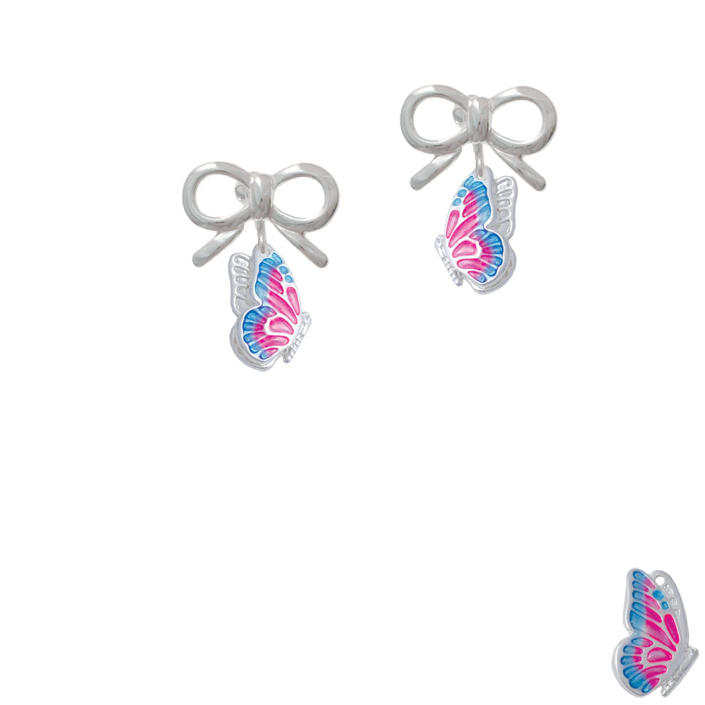 Translucent Hot Pink and Blue Flying Butterfly Crystal Clip On Earrings Image 9