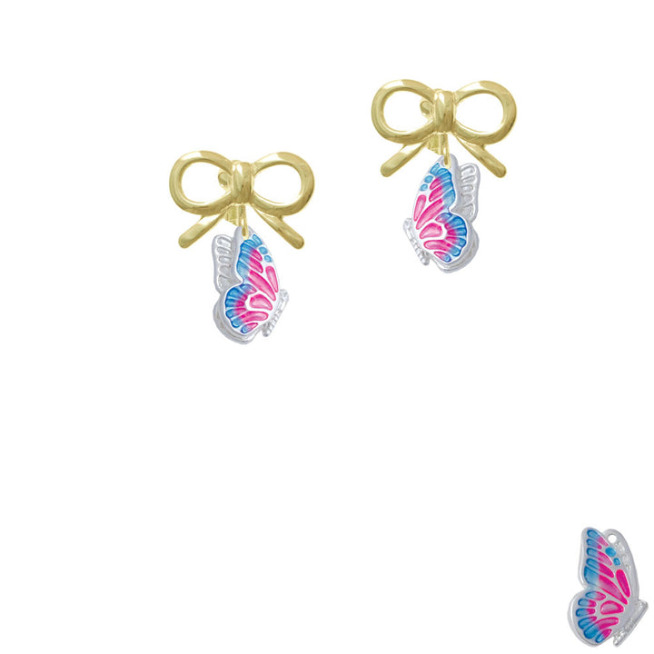 Translucent Hot Pink and Blue Flying Butterfly Crystal Clip On Earrings Image 10