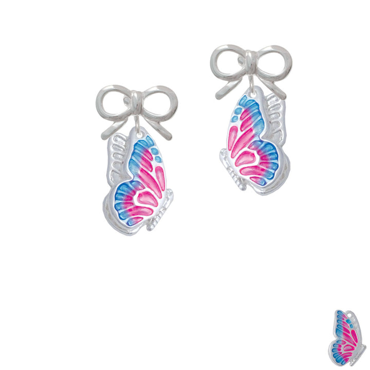 Large Translucent Hot Pink and Blue Flying Butterfly Crystal Clip On Earrings Image 9