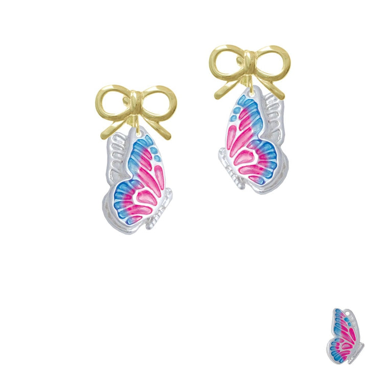 Large Translucent Hot Pink and Blue Flying Butterfly Crystal Clip On Earrings Image 10