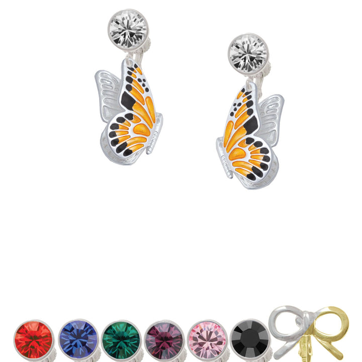 Large Orange and Black Flying Butterfly Crystal Clip On Earrings Image 1