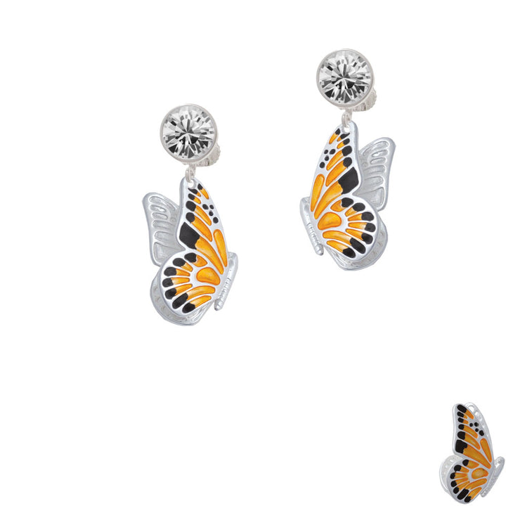 Large Orange and Black Flying Butterfly Crystal Clip On Earrings Image 2