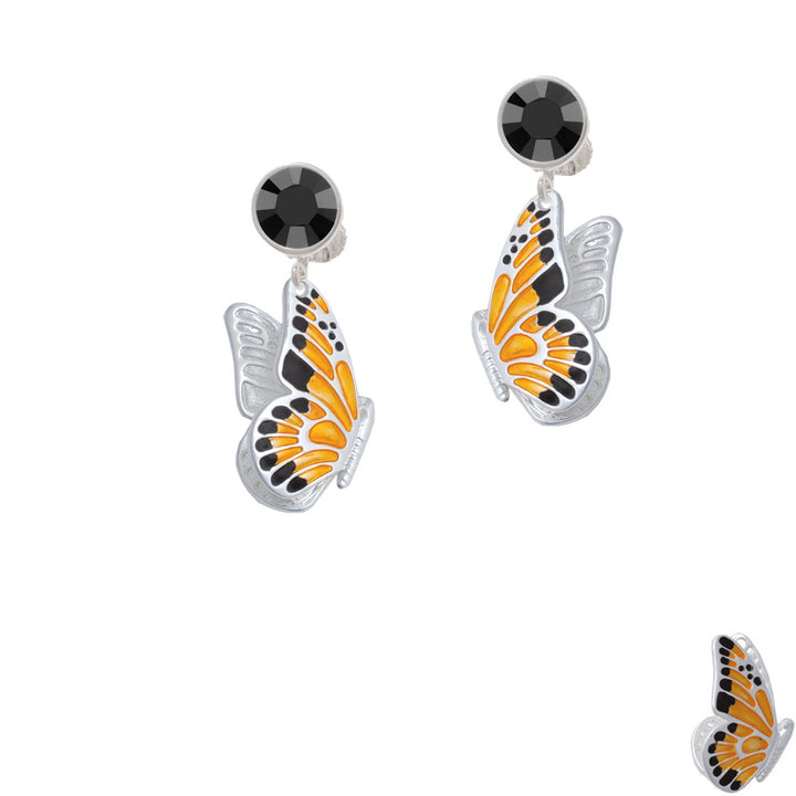 Large Orange and Black Flying Butterfly Crystal Clip On Earrings Image 3