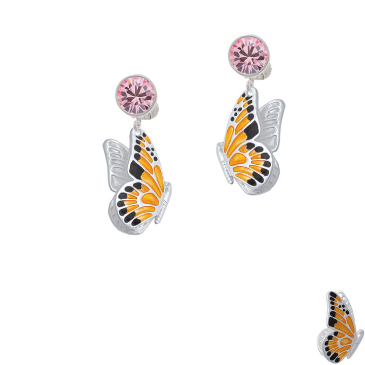 Large Orange and Black Flying Butterfly Crystal Clip On Earrings Image 4