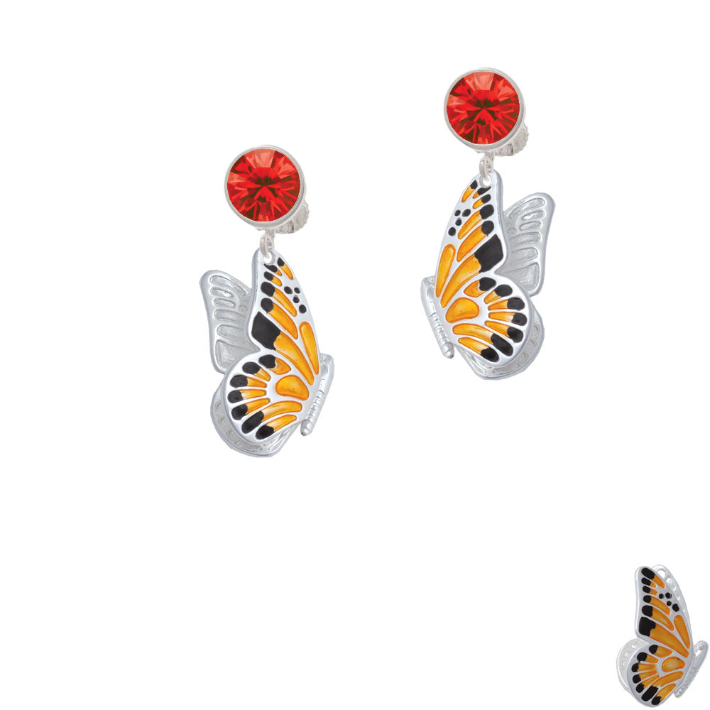 Large Orange and Black Flying Butterfly Crystal Clip On Earrings Image 4