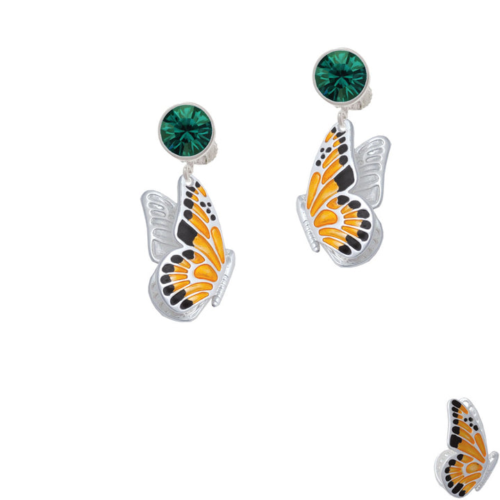 Large Orange and Black Flying Butterfly Crystal Clip On Earrings Image 6