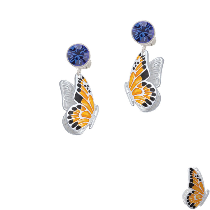 Large Orange and Black Flying Butterfly Crystal Clip On Earrings Image 7