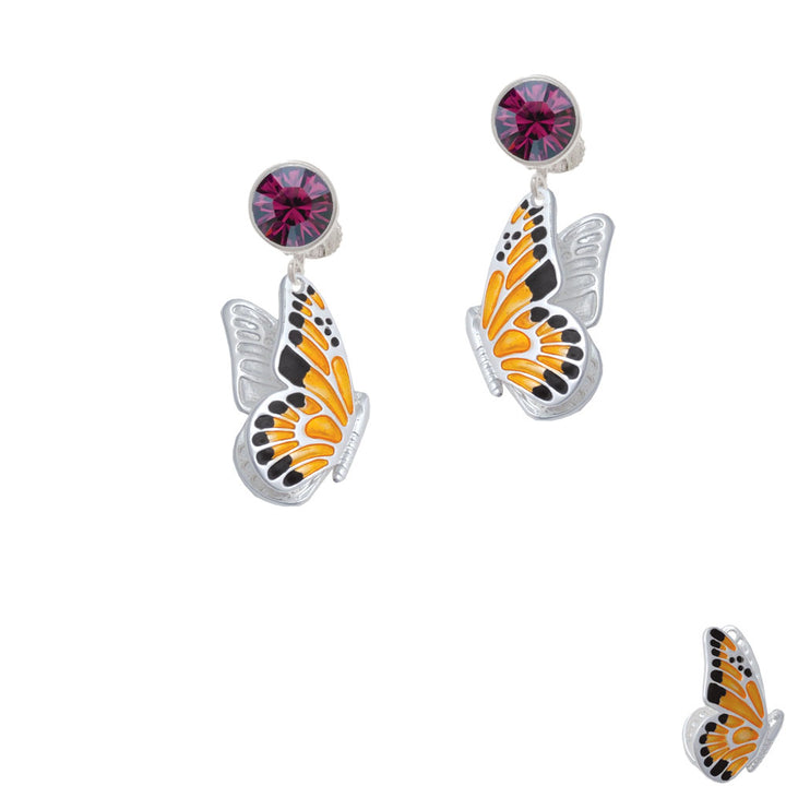 Large Orange and Black Flying Butterfly Crystal Clip On Earrings Image 8