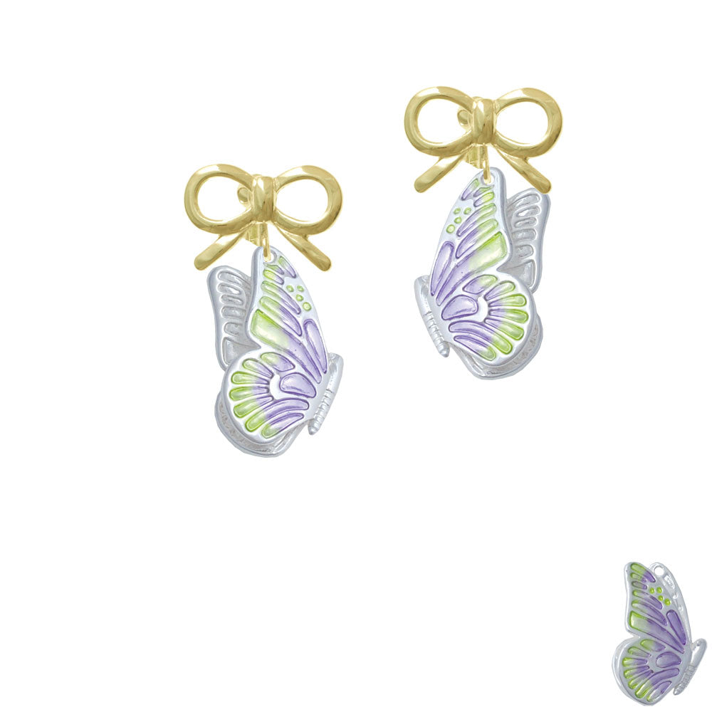 Large Translucent Purple and Lime Green Flying Butterfly Crystal Clip On Earrings Image 10