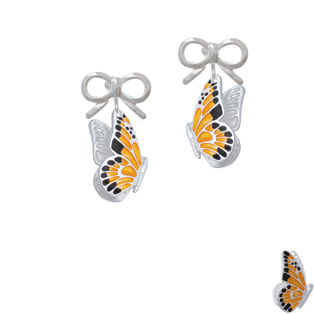 Large Orange and Black Flying Butterfly Crystal Clip On Earrings Image 9