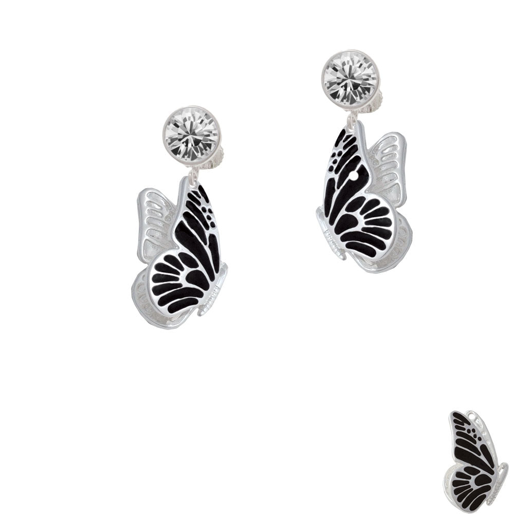 Large Black Flying Butterfly Crystal Clip On Earrings Image 2