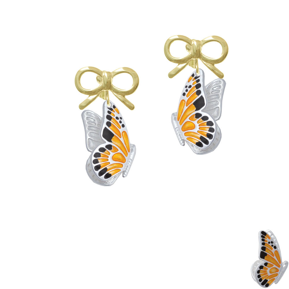 Large Orange and Black Flying Butterfly Crystal Clip On Earrings Image 10