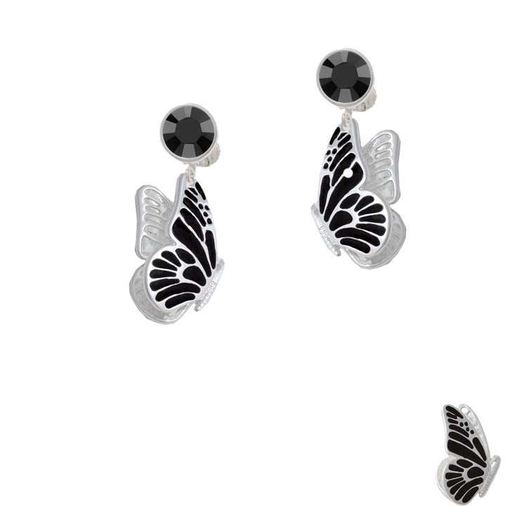 Large Black Flying Butterfly Crystal Clip On Earrings Image 3