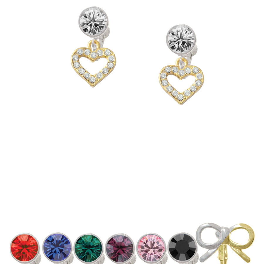 Gold Tone Crystal Open Heart Crystal Clip On Earrings Image 1