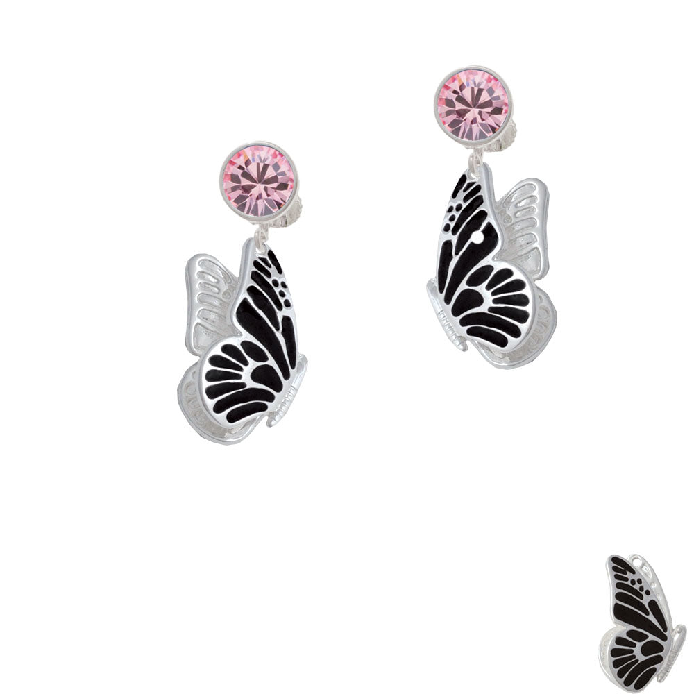 Large Black Flying Butterfly Crystal Clip On Earrings Image 4