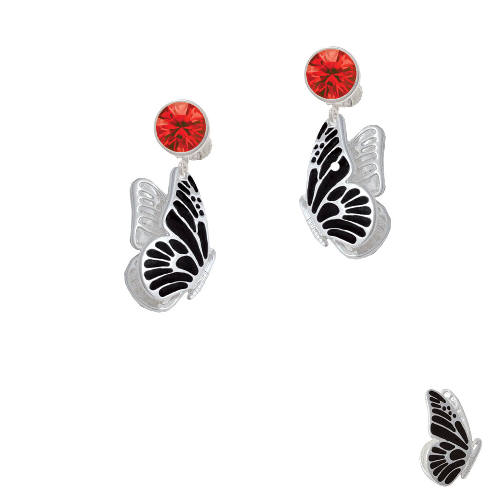 Large Black Flying Butterfly Crystal Clip On Earrings Image 4