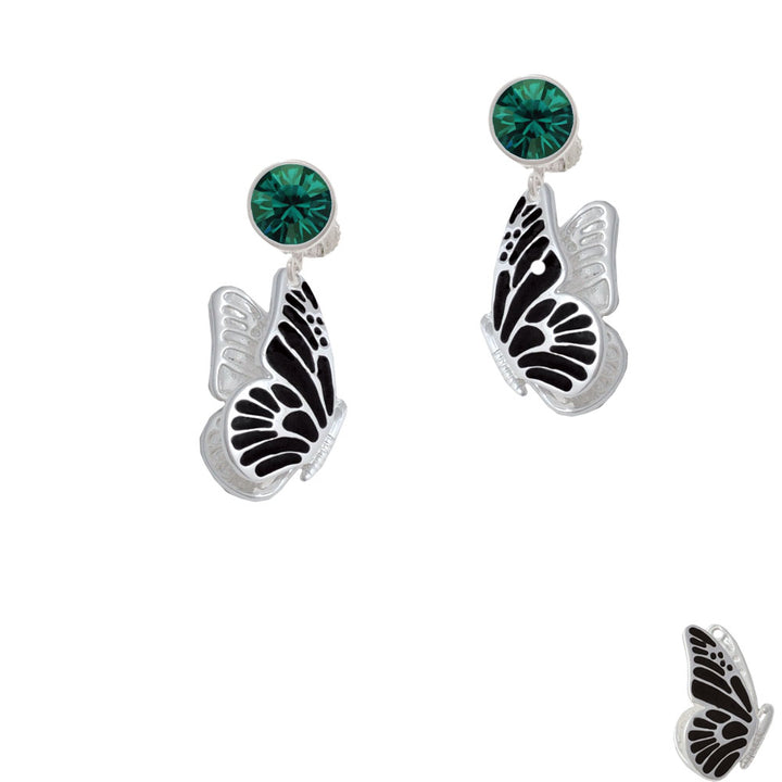 Large Black Flying Butterfly Crystal Clip On Earrings Image 6