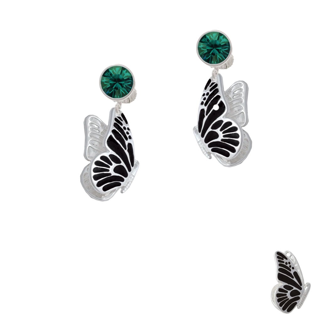 Large Black Flying Butterfly Crystal Clip On Earrings Image 1